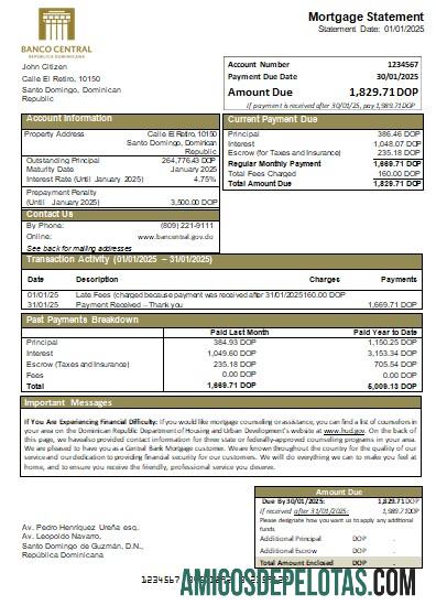 Declaração de hipoteca do Banco Central da República Dominicana Scr amostra